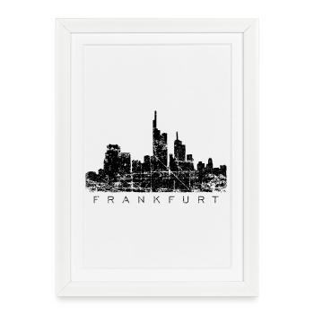 Frankfurter Skyline (Vintage/Schwarz) Frankfurt - Gerahmtes Poster (27 × 37 cm) - Weiß - Vorne