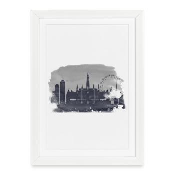 Horizon de Vienne, Aquarelle, Silhouette - Affiche encadrée (27 × 37 cm) - blanc - Devant