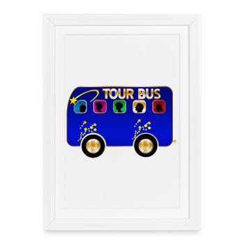 Silhouette d’autobus touristique éclatée sur bleu - Affiche encadrée (27 × 37 cm) - blanc - Devant