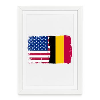 Grunge US Belgique Drapeau Split - Affiche encadrée (27 × 37 cm) - blanc - Devant