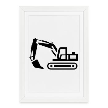 Contours d’une excavatrice : silhouette d’un opérateur d’engin de chantier - Affiche encadrée (27 × 37 cm) - blanc - Devant