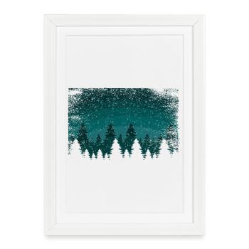 Chutes de neige sapins | Snowland avec zone transparente - Affiche encadrée (27 × 37 cm) - blanc - Devant