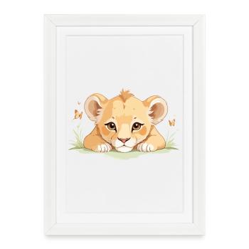 Lion cub with butterflies - Framed poster (27 × 37 cm) - white - Front