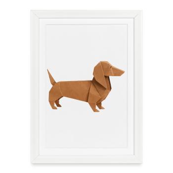 Origami Teckel Noble Brown - Affiche encadrée (27 × 37 cm) - blanc - Devant
