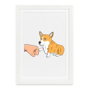 Petit corgi mignon Coup de poing Patte Salut Animal drôle - Affiche encadrée (27 × 37 cm) - blanc - Devant