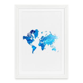Weltkarte Eisblau - Affiche encadrée (27 × 37 cm) - blanc - Devant