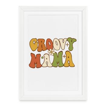 Typographie des fleurs rétro Groovy Mama - Affiche encadrée (27 × 37 cm) - blanc - Devant