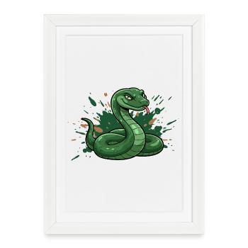 Green cartoon snake with splash splash - Framed poster (27 × 37 cm) - white - Front