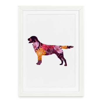Silhouette de chien fleuri Labrador retriever - Affiche encadrée (27 × 37 cm) - blanc - Devant