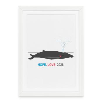 Espoir d’ESPOIR Minimaliste Baleine 2026 | Wal Herz Design - Affiche encadrée (27 × 37 cm) - blanc - Devant