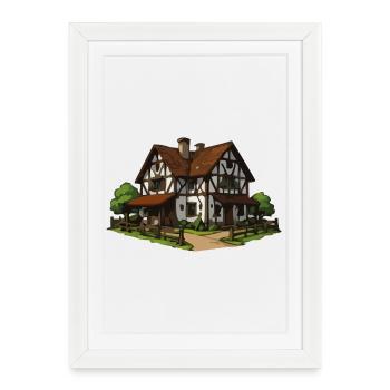 Maison à colombages sur le chemin du jardin - Affiche encadrée (27 × 37 cm) - blanc - Devant