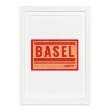 Basel Schweiz Vintage Design Rot - Gerahmtes Poster (27 × 37 cm) - Weiß - Vorne