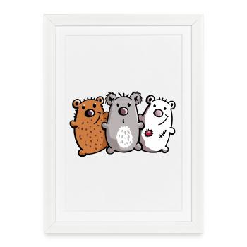 Trio Ours - Ours - Koala - Ours - Ours brun - Affiche encadrée (27 × 37 cm) - blanc - Devant