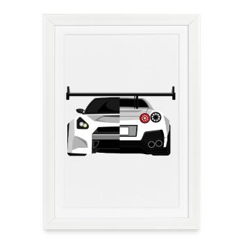 Gtr Skyline Cars Tuner Racing Symbole Collage Logo - Affiche encadrée (27 × 37 cm) - blanc - Devant
