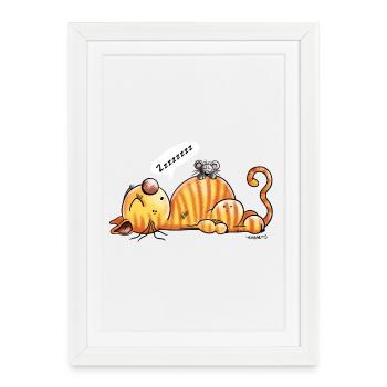 Ronflement chat et souris - Cadeau - Affiche encadrée (27 × 37 cm) - blanc - Devant