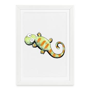 Joyeux Gecko I Lézard - Affiche encadrée (27 × 37 cm) - blanc - Devant