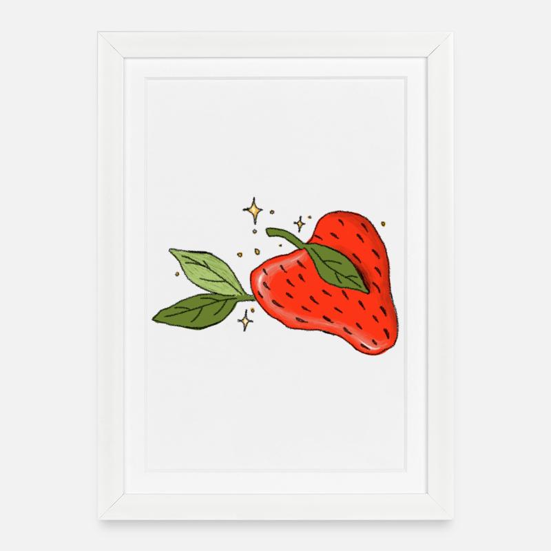 Herz-Erdbeere - Gerahmtes Poster (27 × 37 cm) - Weiß