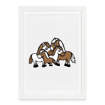 4 Chevaux Famille Enfants Maman Papa Père Maman Mignon - Affiche encadrée (27 × 37 cm) - blanc - Devant