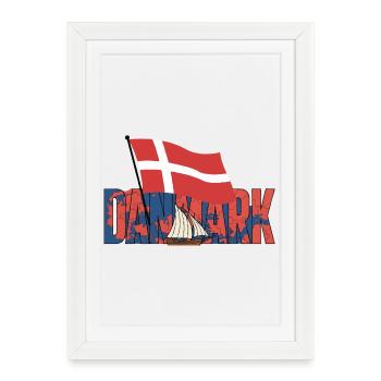 Danmark Flag and Sailboat - Framed poster (27 × 37 cm) - white - Front