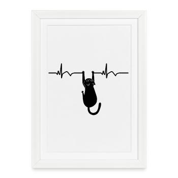 Cat ECG Heart Rate Heartbeat - Framed poster (27 × 37 cm) - white - Front