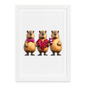 Love Beaver Trio - Affiche encadrée (27 × 37 cm) - blanc - Devant
