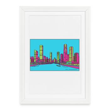 Skyline de la ville de Chongqing Dessin de lignes du fleuve Yangtsé - Affiche encadrée (27 × 37 cm) - blanc - Devant