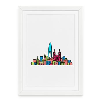 Geneva City Skyline Jet d'Eau Modern Art - Framed poster (27 × 37 cm) - white - Front