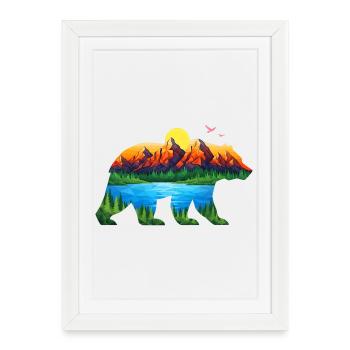 Geometric Mountain Bear Landscape - Framed poster (27 × 37 cm) - white - Front