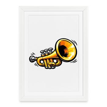 Motif de musicien d’illustration rétro de trompette - Affiche encadrée (27 × 37 cm) - blanc - Devant