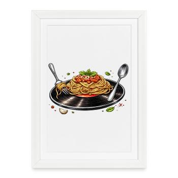 Spaghettis sur disque vinyle - Affiche encadrée (27 × 37 cm) - blanc - Devant