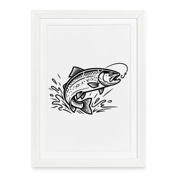 Truite saumon sautant pêche pêche pêche pêcheur pêcheur - Affiche encadrée (27 × 37 cm) - blanc - Devant