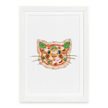 Chat à pizza - Affiche encadrée (27 × 37 cm) - blanc - Devant