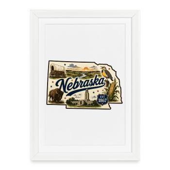 Autocollant vintage Nebraska Cornhusker State - Affiche encadrée (27 × 37 cm) - blanc - Devant