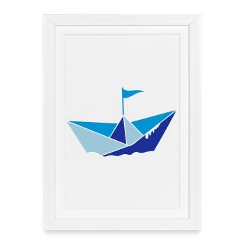 petit bateau en papier dans l'eau avec drapeau - Affiche encadrée (27 × 37 cm) - blanc - Devant