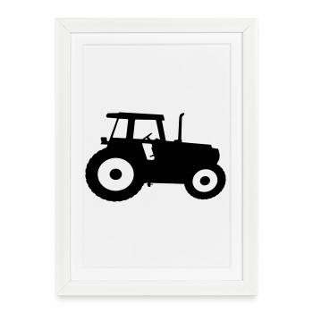 Tracteur silhouette silhouette machine agricole - Affiche encadrée (27 × 37 cm) - blanc - Devant