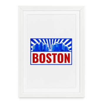 Boston Skyline Rétro Rouge Bleu - Affiche encadrée (27 × 37 cm) - blanc - Devant