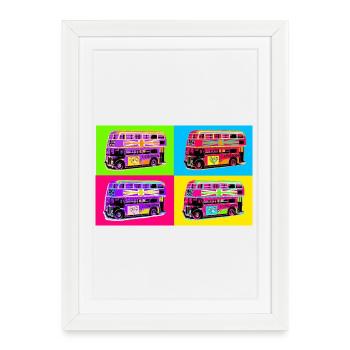 Bus Londres Pop Art Arc-en-Cirque - Affiche encadrée (27 × 37 cm) - blanc - Devant
