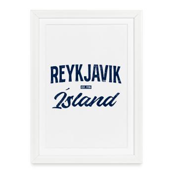 Lettrage bleu Reykjavik - Affiche encadrée (27 × 37 cm) - blanc - Devant