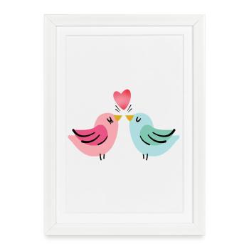 Oiseaux amoureux de cœur le jour de la Saint-Valentin - Affiche encadrée (27 × 37 cm) - blanc - Devant
