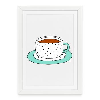Conception de tasse et de soucoupe à pois - Affiche encadrée (27 × 37 cm) - blanc - Devant