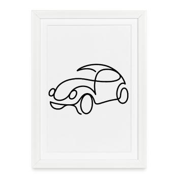 Croquis de voiture rétro - Motif simple de voiture classique - Affiche encadrée (27 × 37 cm) - blanc - Devant
