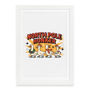 Pôle Nord Honker Oie Noël Drôle Père Noël - Affiche encadrée (27 × 37 cm) - blanc - Devant