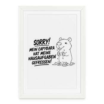 Pardon! Capybara a mangé mes devoirs - Affiche encadrée (27 × 37 cm) - blanc - Devant