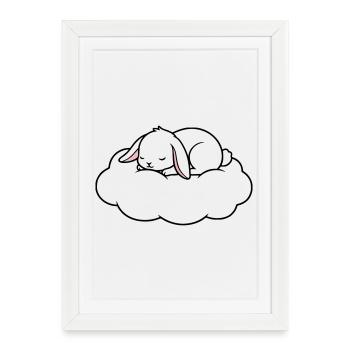 Rêve du Lapin endormi sur un nuage - Affiche encadrée (27 × 37 cm) - blanc - Devant