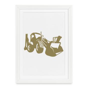 Excavator Wheel Loader Construction Equipment Operator Silhouette - Framed poster (27 × 37 cm) - white - Front
