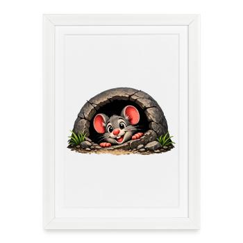 Petite souris sortie du trou - Affiche encadrée (27 × 37 cm) - blanc - Devant