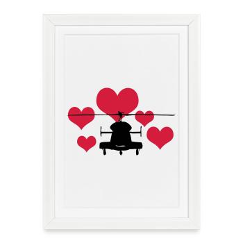 Heli avec 5 coeurs - Affiche encadrée (27 × 37 cm) - blanc - Devant