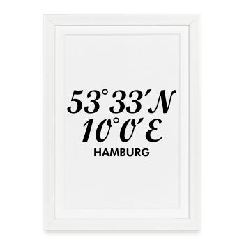Hamburger Koordinaten von Hamburg - Gerahmtes Poster (27 × 37 cm) - Weiß - Vorne