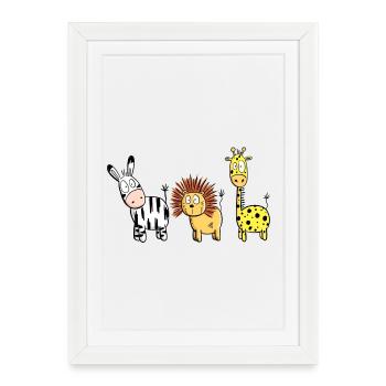 Happy Wildlife Comic I Meilleurs animaux amis - Affiche encadrée (27 × 37 cm) - blanc - Devant
