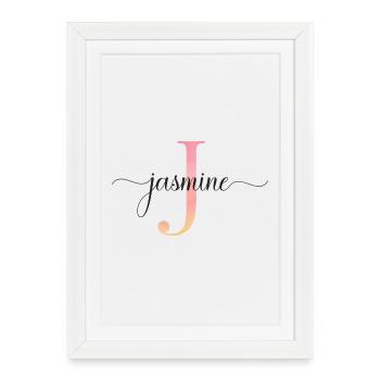 J | Monogramme | Nom | Jasmin |Aquarelle - Affiche encadrée (27 × 37 cm) - blanc - Devant